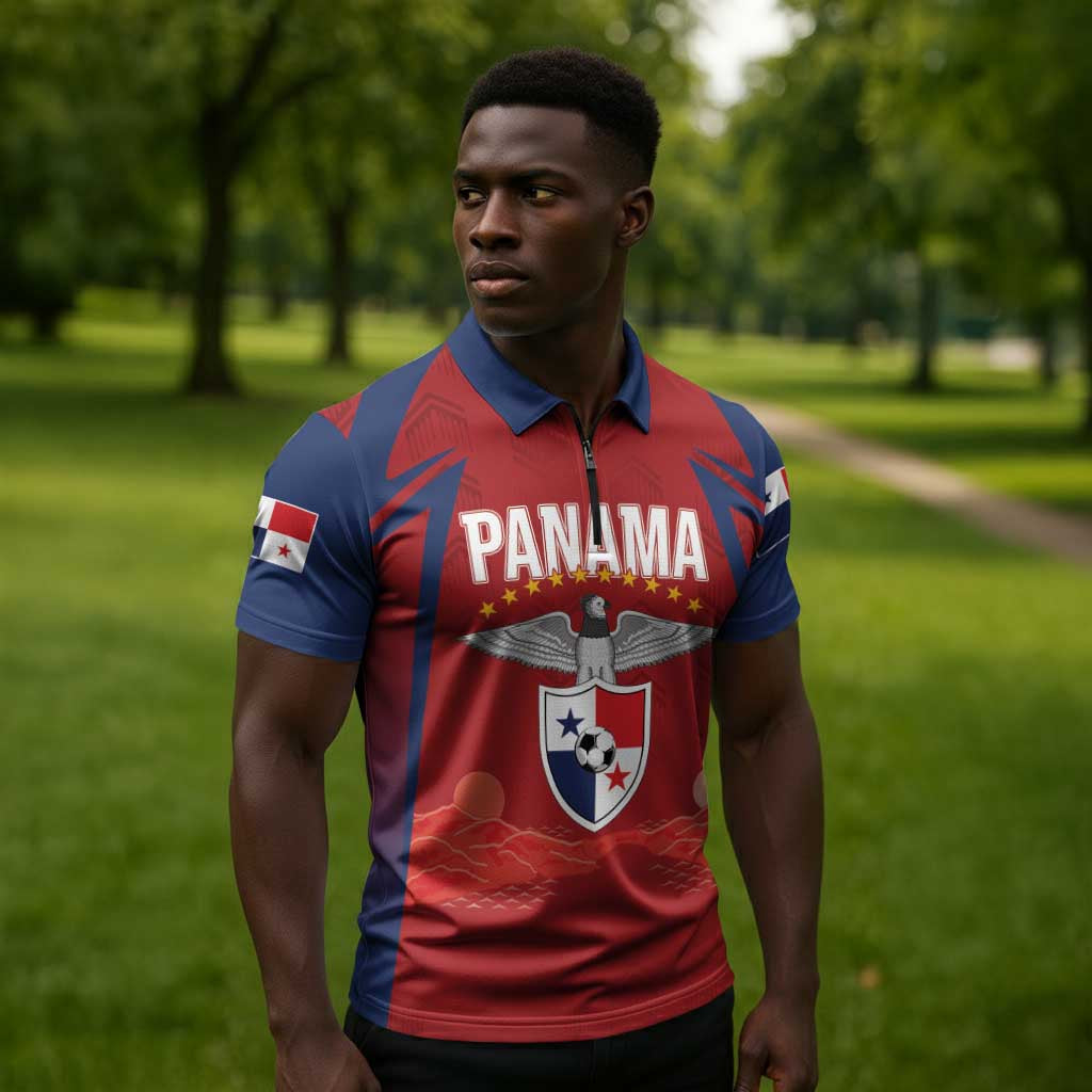 Afro-Panama Football 2026 Custom Zipper Polo Shirt La Marea Roja Making History - African Pride