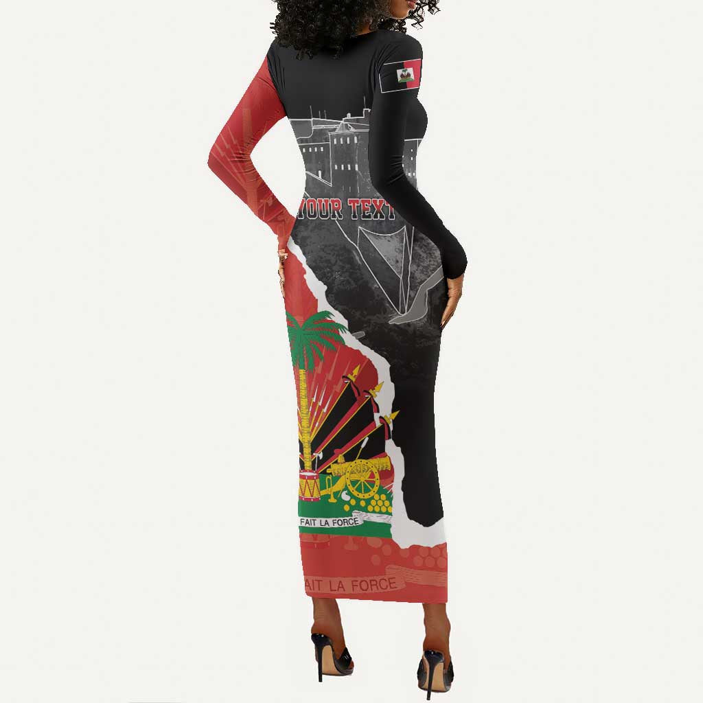 Personalized Haiti First Black Republic 1804 Long Sleeve Bodycon Dress Ayiti Citadel Laferriere LT7