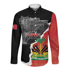 Personalized Haiti First Black Republic 1804 Long Sleeve Button Shirt Ayiti Citadel Laferriere