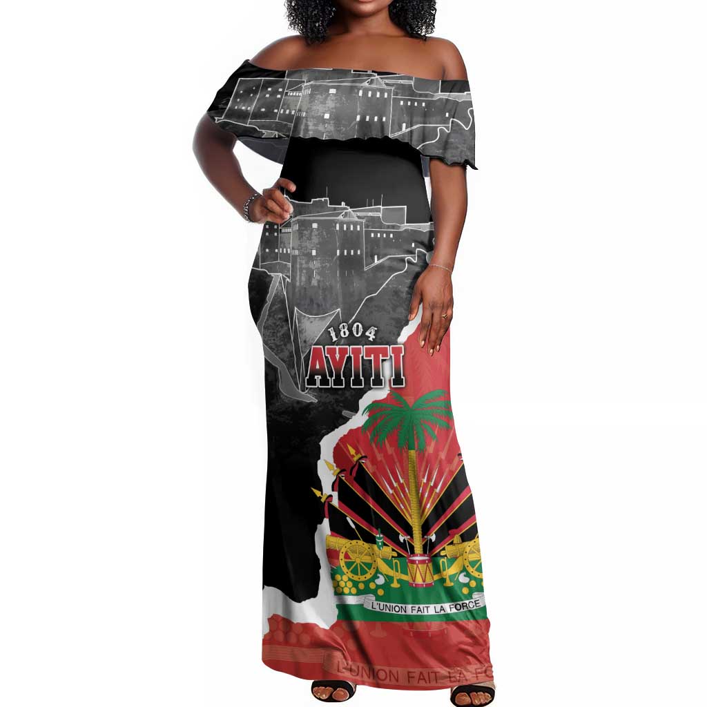 Personalized Haiti First Black Republic 1804 Off Shoulder Maxi Dress Ayiti Citadel Laferriere