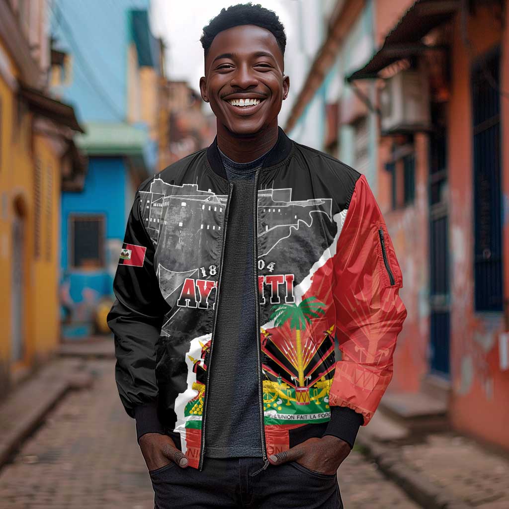 Personalized Haiti First Black Republic 1804 Sleeve Zip Bomber Jacket Ayiti Citadel Laferriere