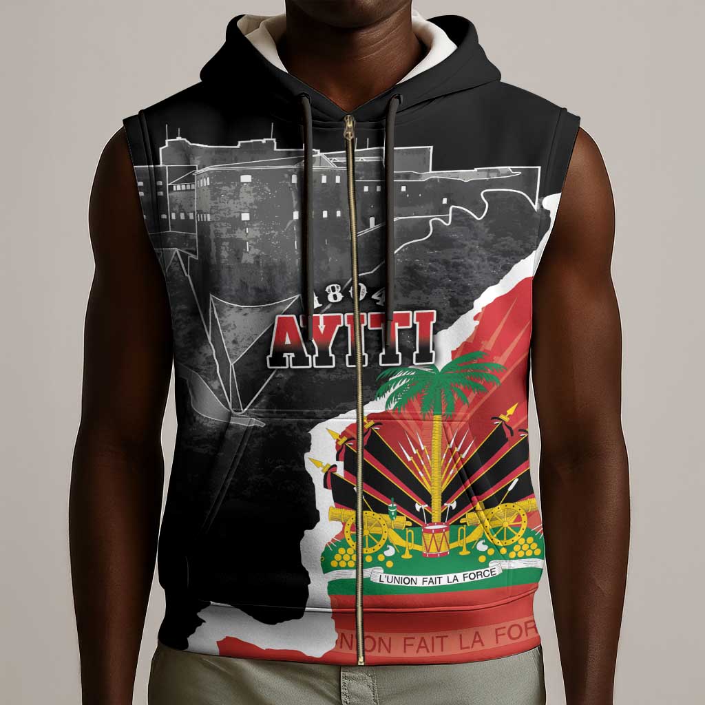 Personalized Haiti First Black Republic 1804 Sleeveless Zip Hoodie Ayiti Citadel Laferriere - African Pride