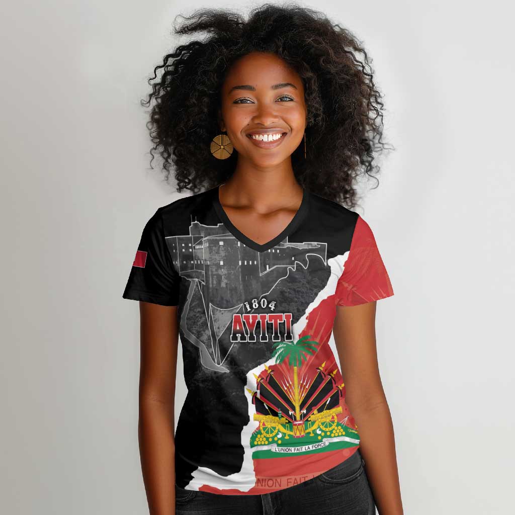 Personalized Haiti First Black Republic 1804 Women V-Neck T-Shirt Ayiti Citadel Laferriere