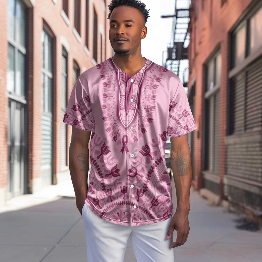 Afro Breast Cancer Awareness Dashiki Baseball Jersey Glamorous Pink - African Pride