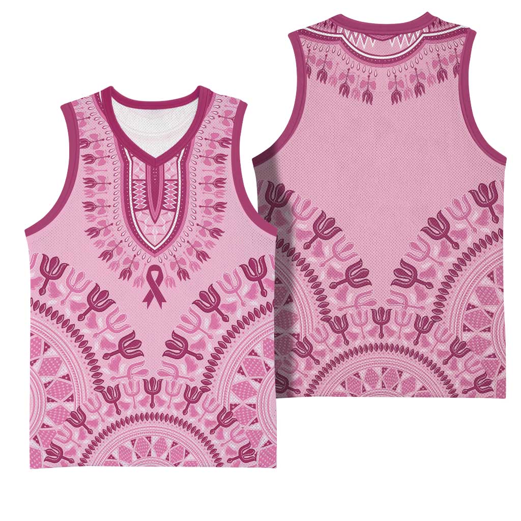 Afro Breast Cancer Awareness Dashiki Basketball Jersey Glamorous Pink - African Pride