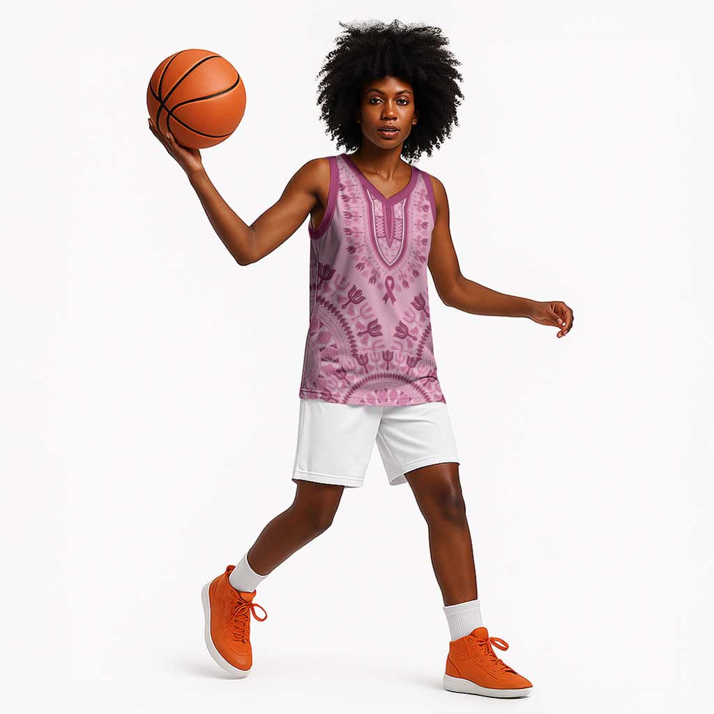 Afro Breast Cancer Awareness Dashiki Basketball Jersey Glamorous Pink - African Pride
