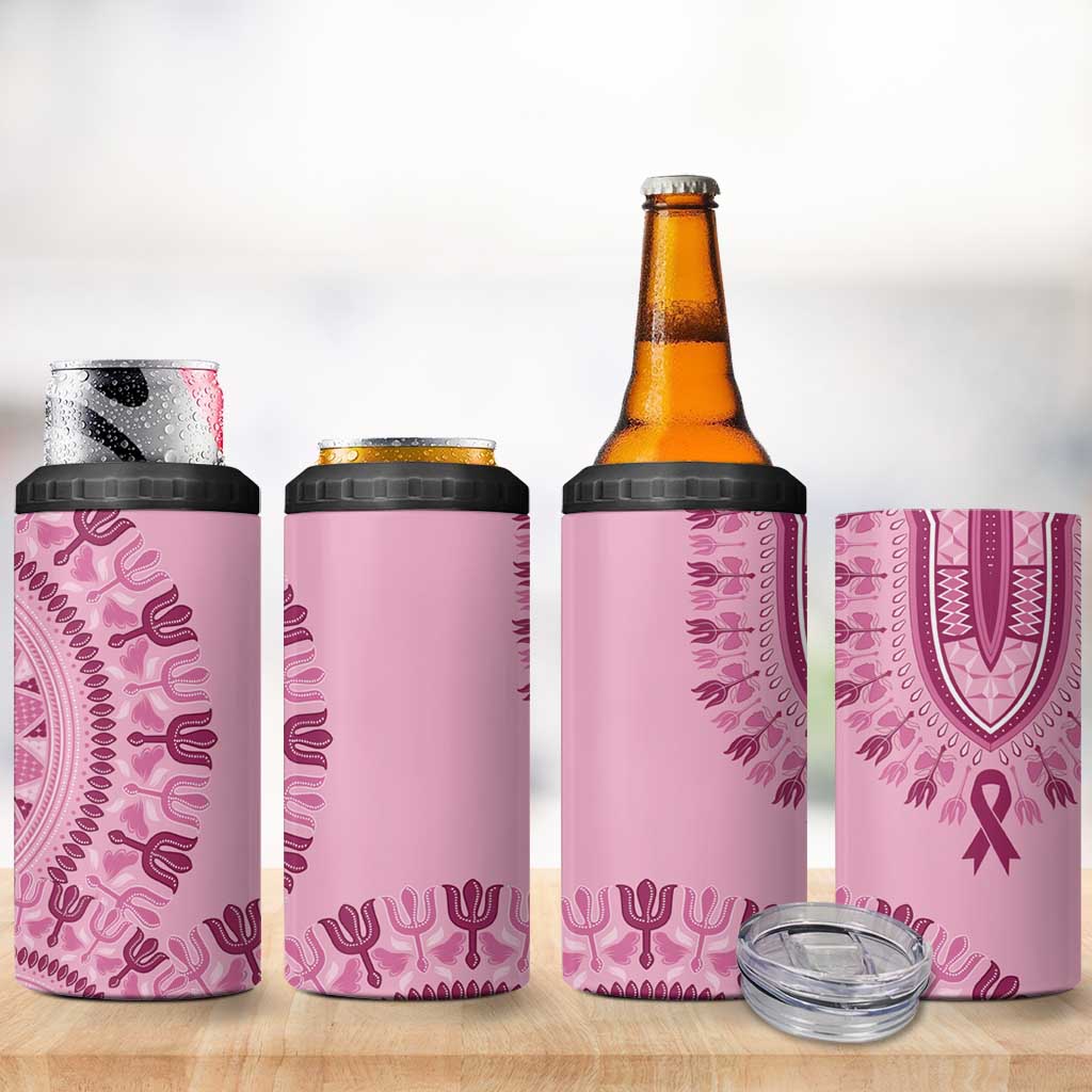 Afro Breast Cancer Awareness Dashiki 4 in 1 Can Cooler Tumbler Glamorous Pink - African Pride