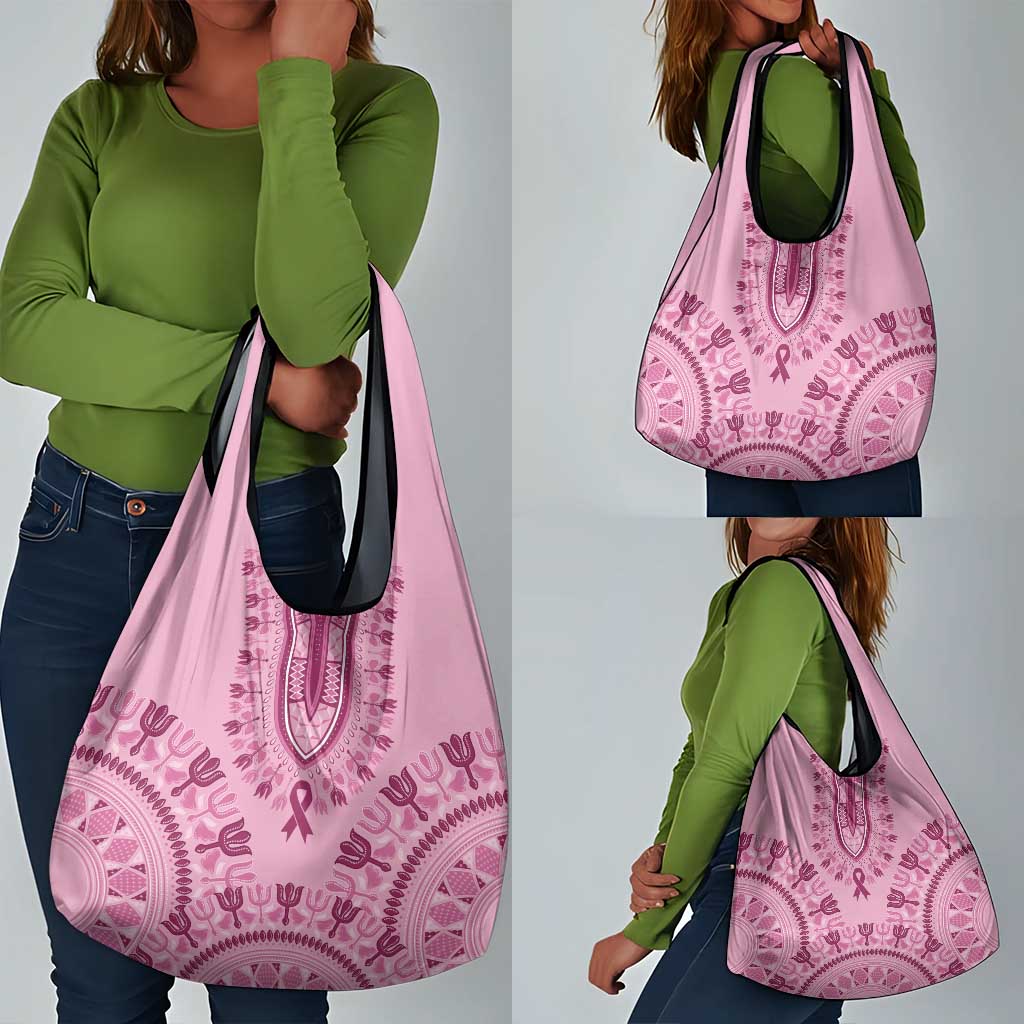 Afro Breast Cancer Awareness Dashiki Grocery Bag Glamorous Pink - African Pride