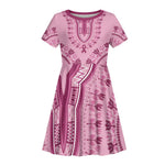 Afro Breast Cancer Awareness Dashiki Kid Short Sleeve Dress Glamorous Pink - African Pride