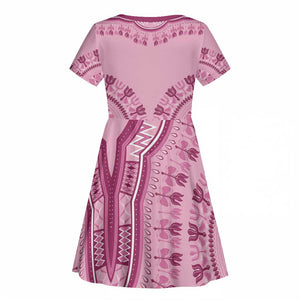 Afro Breast Cancer Awareness Dashiki Kid Short Sleeve Dress Glamorous Pink - African Pride