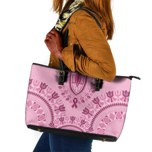 Afro Breast Cancer Awareness Dashiki Leather Tote Bag Glamorous Pink - African Pride