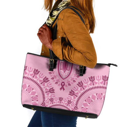 Afro Breast Cancer Awareness Dashiki Leather Tote Bag Glamorous Pink - African Pride