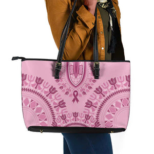 Afro Breast Cancer Awareness Dashiki Leather Tote Bag Glamorous Pink - African Pride