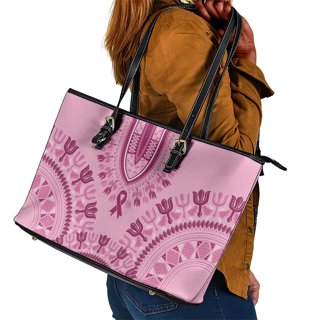 Afro Breast Cancer Awareness Dashiki Leather Tote Bag Glamorous Pink - African Pride