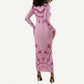 Afro Breast Cancer Awareness Dashiki Long Sleeve Bodycon Dress Glamorous Pink - African Pride