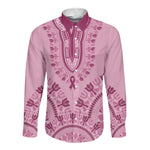 Afro Breast Cancer Awareness Dashiki Long Sleeve Button Shirt Glamorous Pink - African Pride