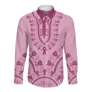 Afro Breast Cancer Awareness Dashiki Long Sleeve Button Shirt Glamorous Pink - African Pride