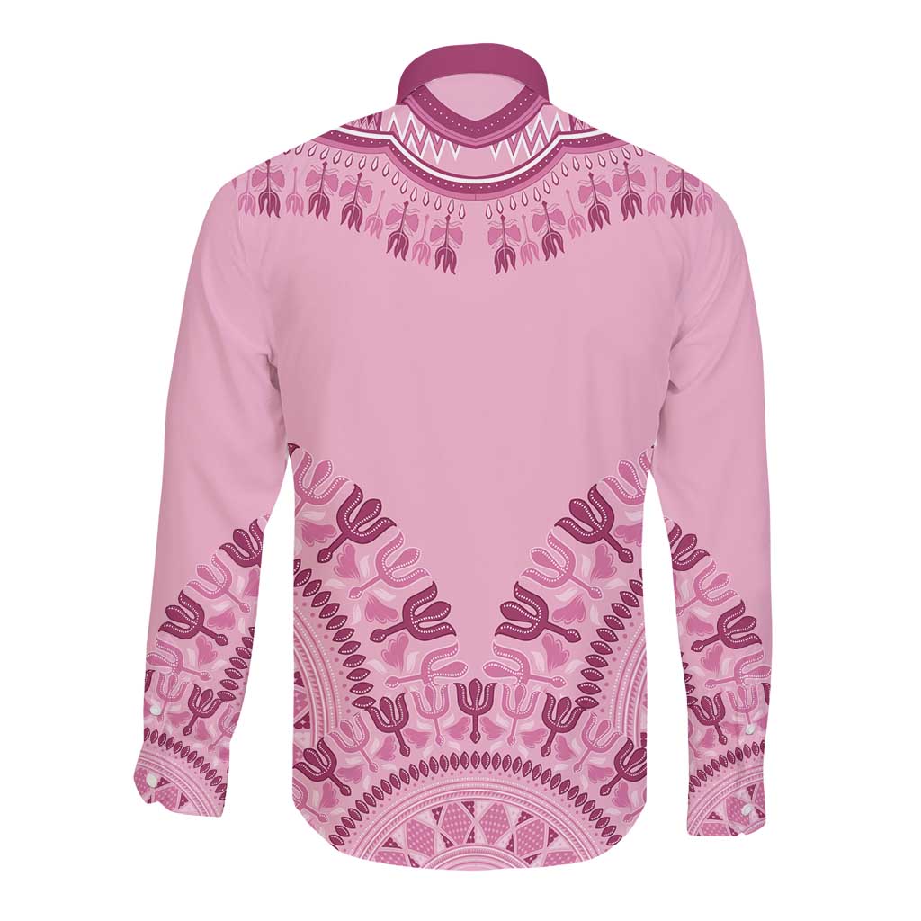 Afro Breast Cancer Awareness Dashiki Long Sleeve Button Shirt Glamorous Pink - African Pride