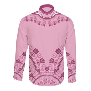 Afro Breast Cancer Awareness Dashiki Long Sleeve Button Shirt Glamorous Pink - African Pride