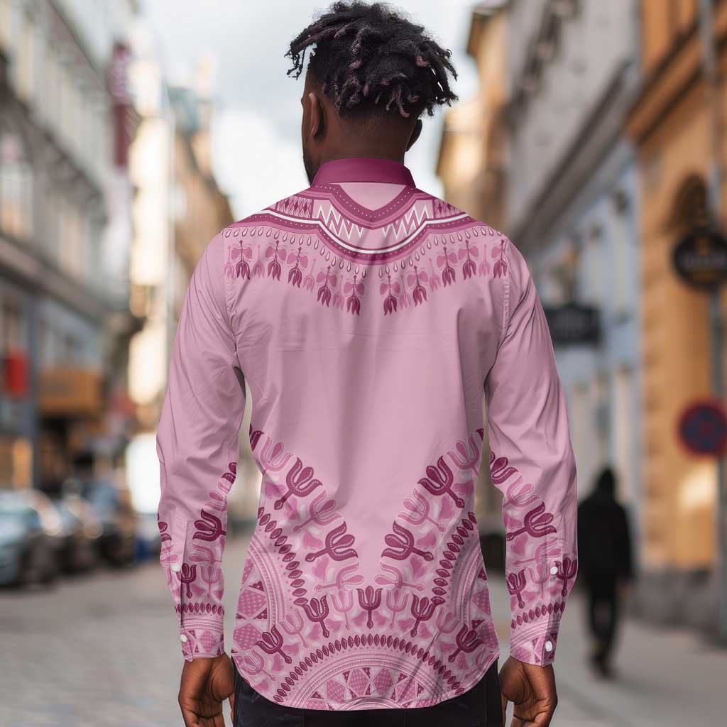 Afro Breast Cancer Awareness Dashiki Long Sleeve Button Shirt Glamorous Pink - African Pride