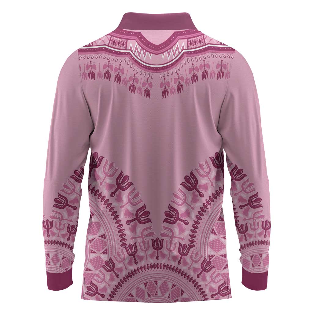 Afro Breast Cancer Awareness Dashiki Long Sleeve Polo Shirt Glamorous Pink - African Pride