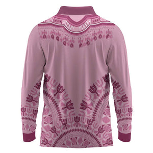 Afro Breast Cancer Awareness Dashiki Long Sleeve Polo Shirt Glamorous Pink - African Pride