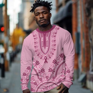 Afro Breast Cancer Awareness Dashiki Long Sleeve Shirt Glamorous Pink - African Pride