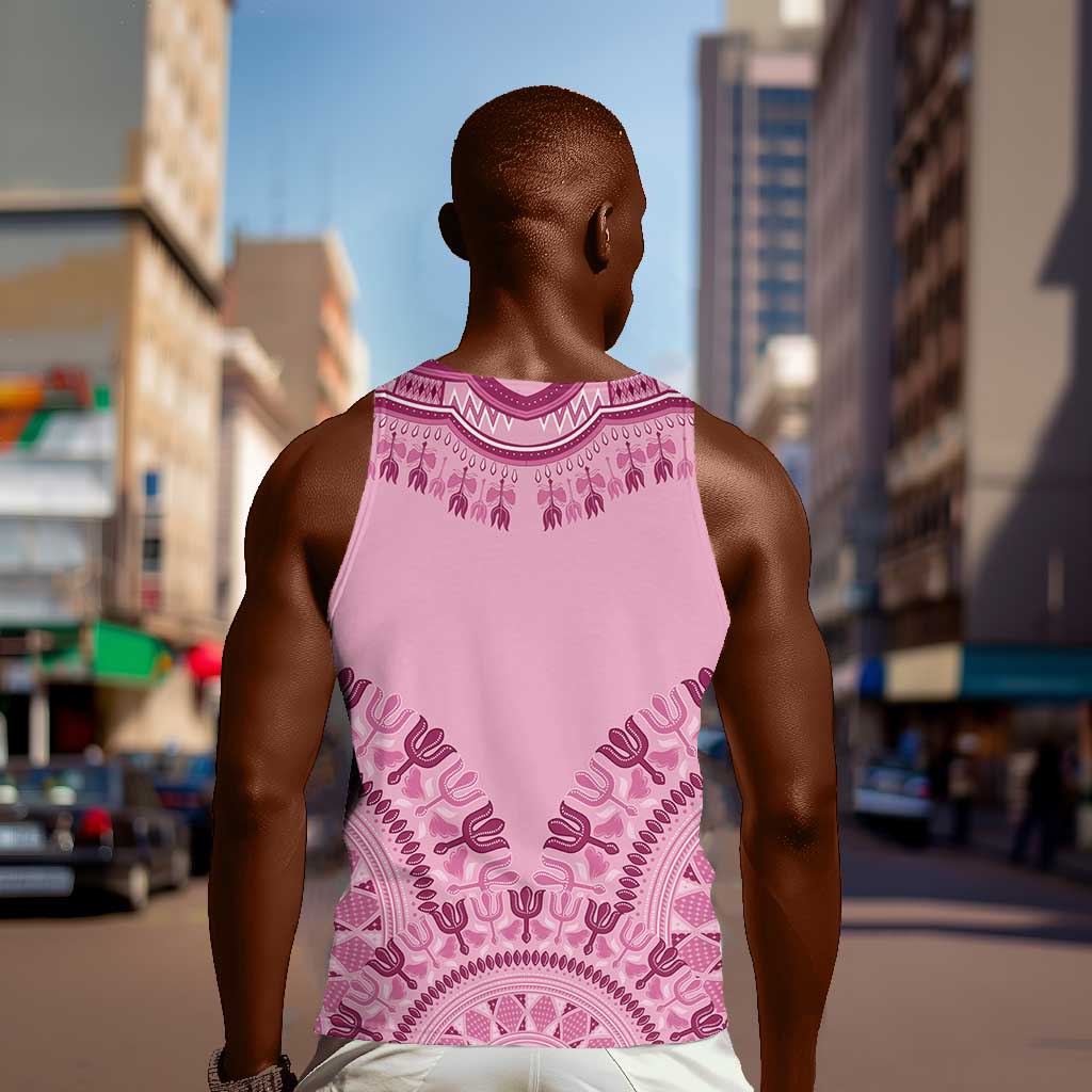 Afro Breast Cancer Awareness Dashiki Men Tank Top Glamorous Pink - African Pride