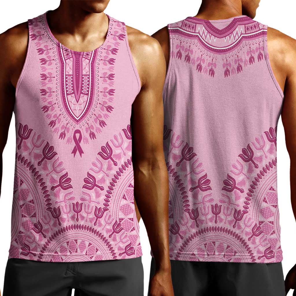 Afro Breast Cancer Awareness Dashiki Men Tank Top Glamorous Pink - African Pride