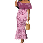 Afro Breast Cancer Awareness Dashiki Mermaid Dress Glamorous Pink - African Pride