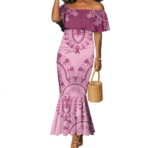 Afro Breast Cancer Awareness Dashiki Mermaid Dress Glamorous Pink - African Pride