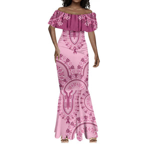 Afro Breast Cancer Awareness Dashiki Mermaid Dress Glamorous Pink - African Pride