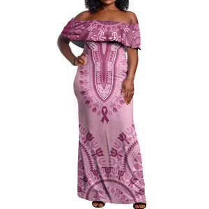 Afro Breast Cancer Awareness Dashiki Off Shoulder Maxi Dress Glamorous Pink - African Pride