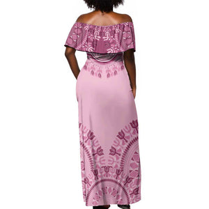 Afro Breast Cancer Awareness Dashiki Off Shoulder Maxi Dress Glamorous Pink - African Pride