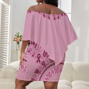 Afro Breast Cancer Awareness Dashiki Off Shoulder Short Dress Glamorous Pink - African Pride