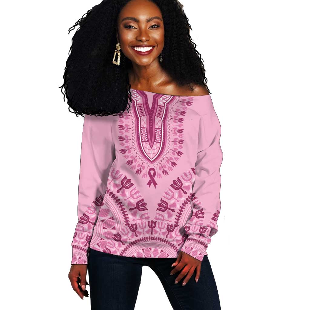 Afro Breast Cancer Awareness Dashiki Off Shoulder Sweater Glamorous Pink - African Pride