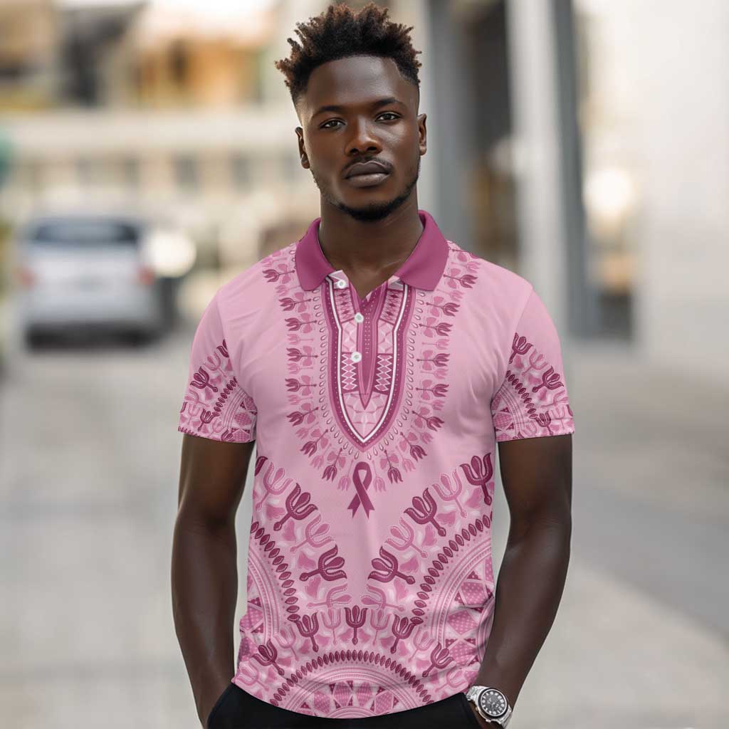 Afro Breast Cancer Awareness Dashiki Polo Shirt Glamorous Pink - African Pride