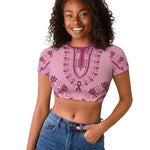 Afro Breast Cancer Awareness Dashiki Raglan Cropped T shirt Glamorous Pink - African Pride