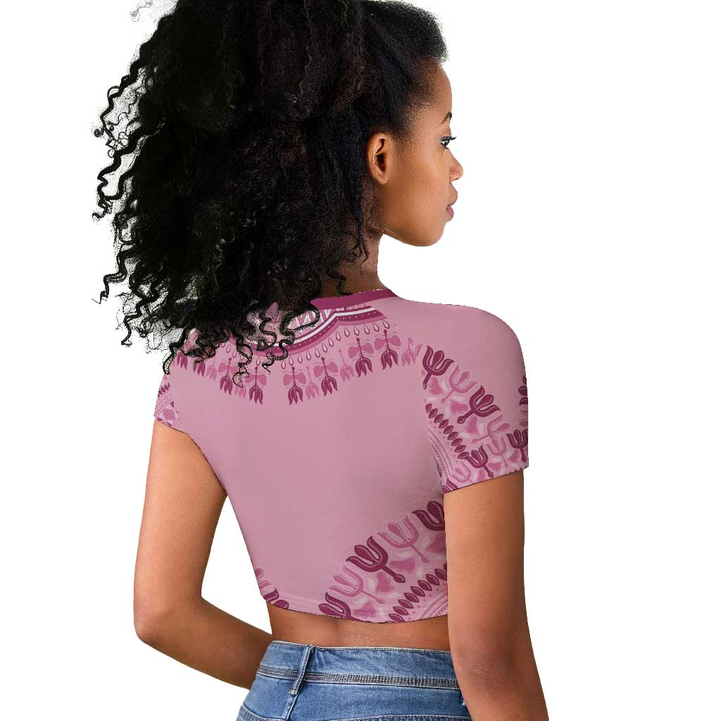 Afro Breast Cancer Awareness Dashiki Raglan Cropped T shirt Glamorous Pink - African Pride