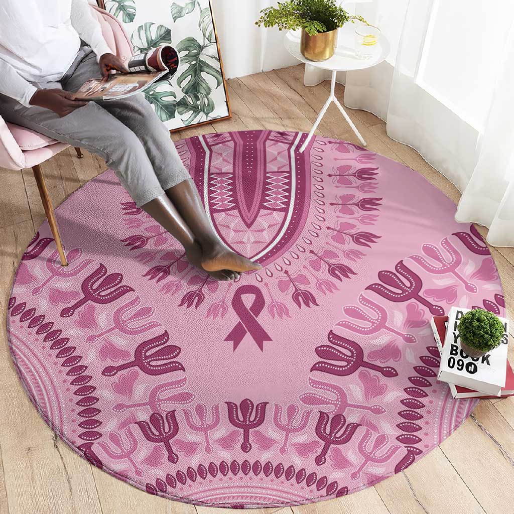 Afro Breast Cancer Awareness Dashiki Round Carpet Glamorous Pink - African Pride
