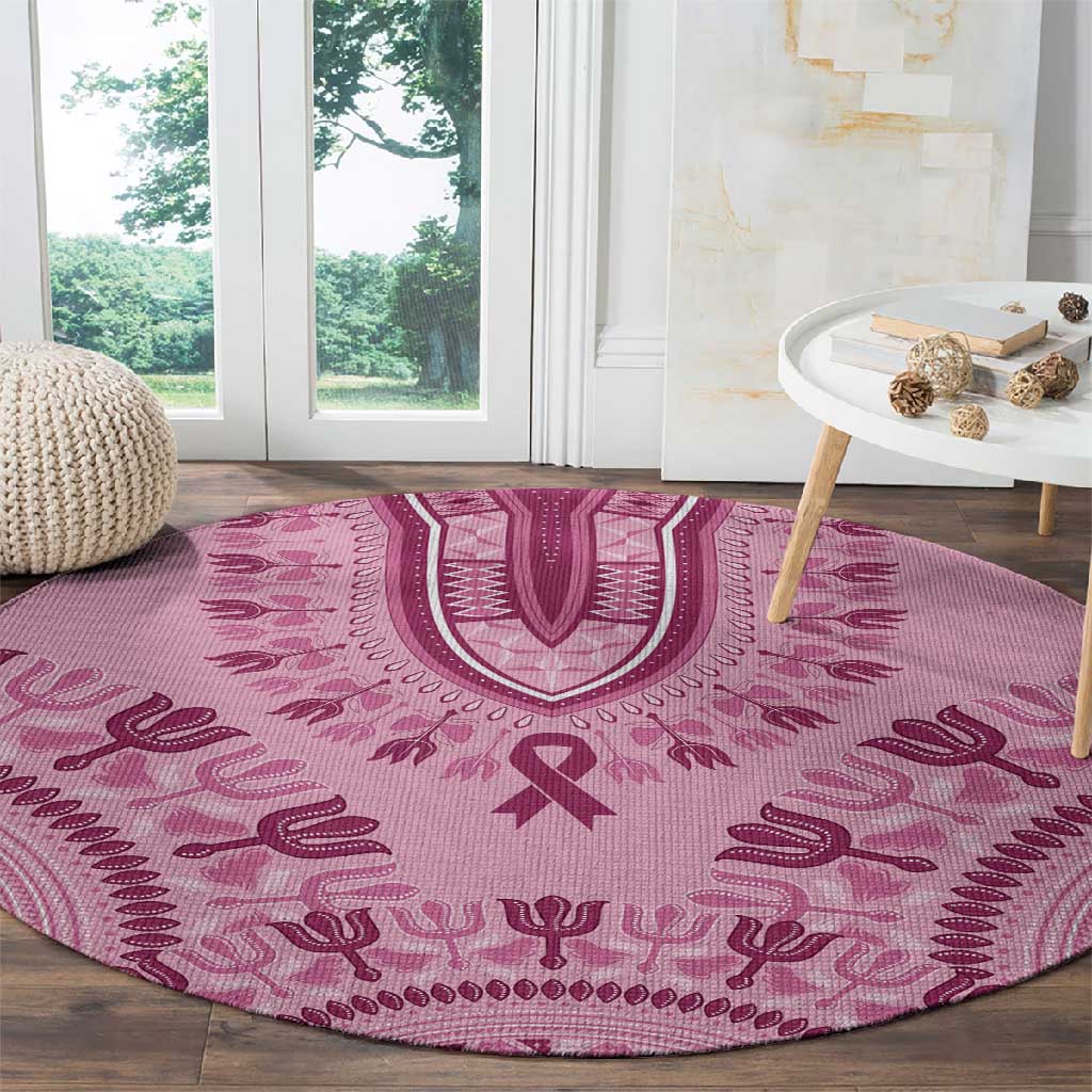 Afro Breast Cancer Awareness Dashiki Round Carpet Glamorous Pink - African Pride