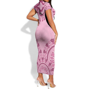 Afro Breast Cancer Awareness Dashiki Short Sleeve Bodycon Dress Glamorous Pink - African Pride