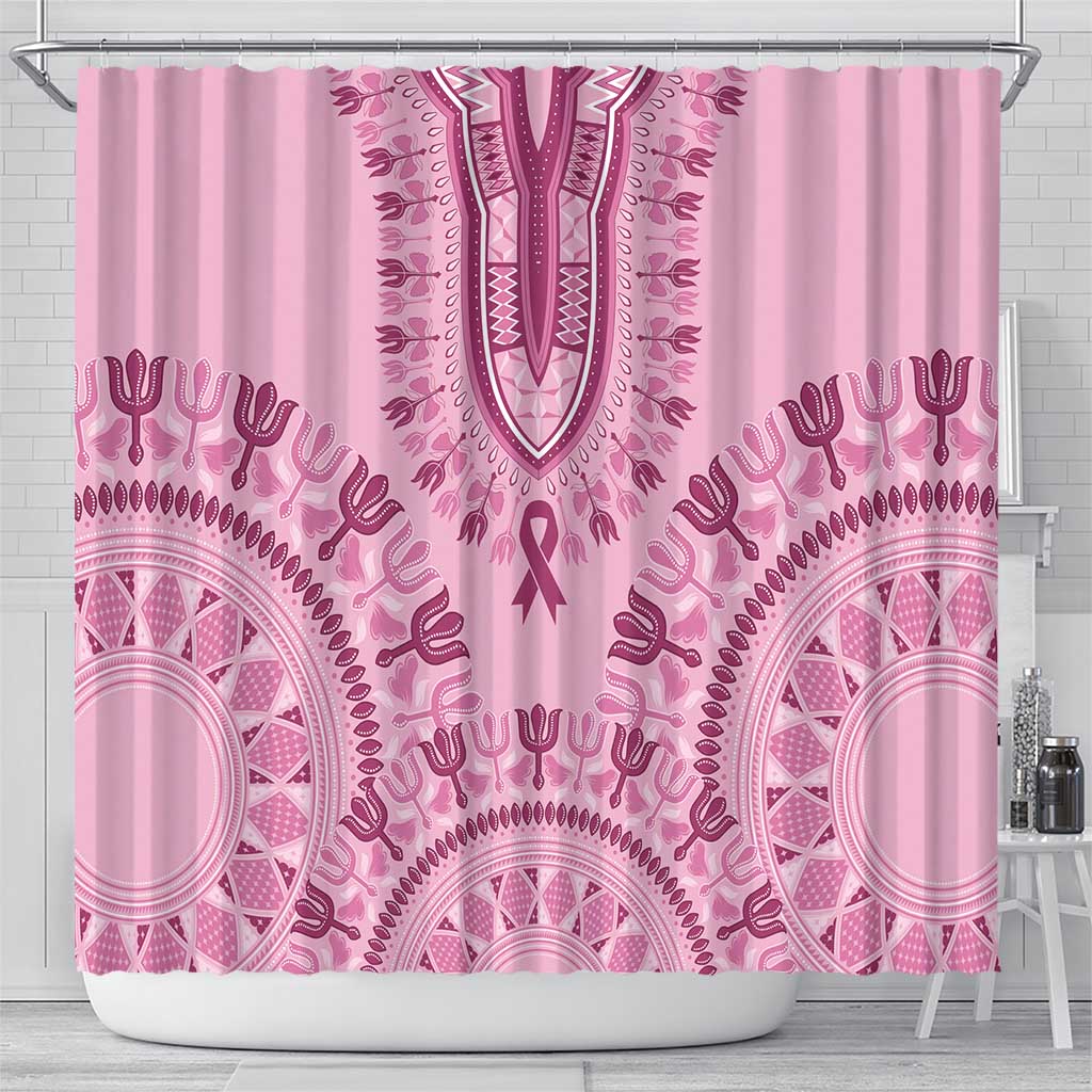 Afro Breast Cancer Awareness Dashiki Shower Curtain Glamorous Pink - African Pride