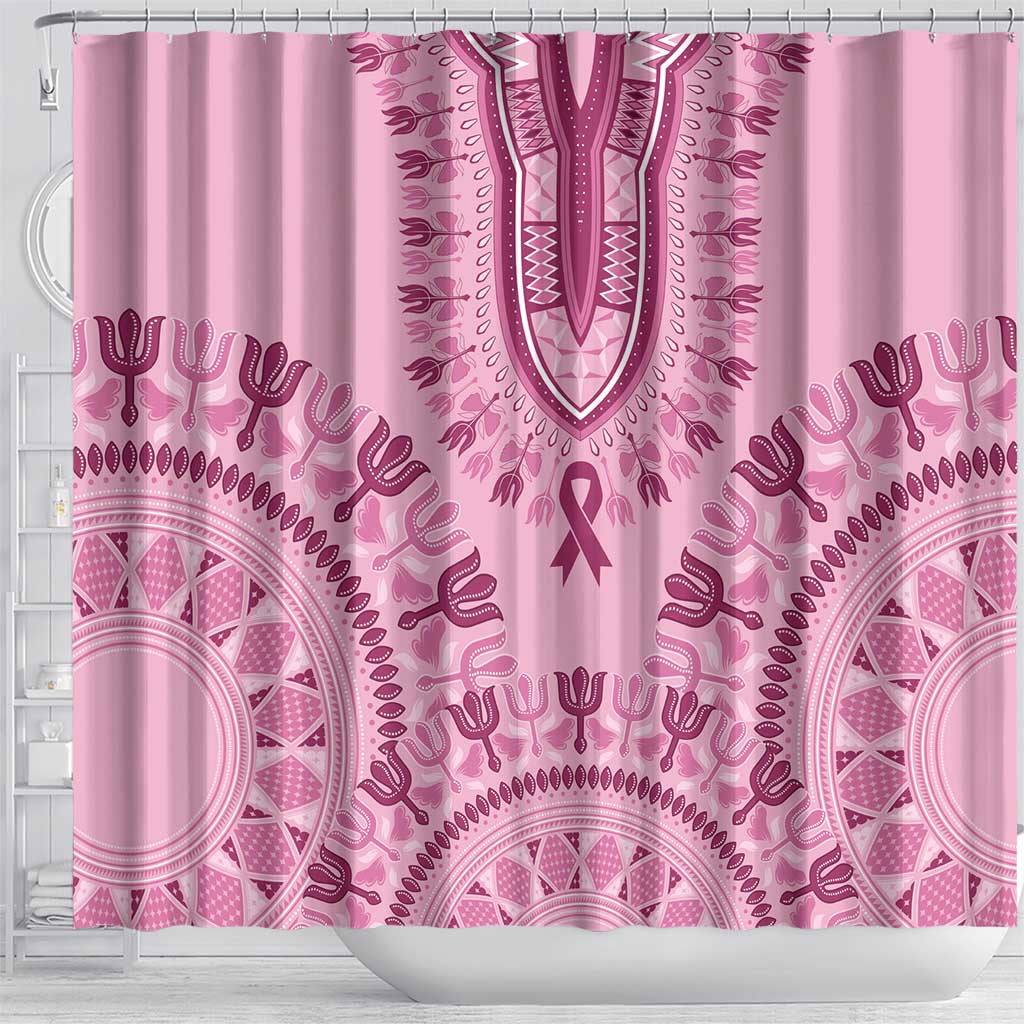 Afro Breast Cancer Awareness Dashiki Shower Curtain Glamorous Pink - African Pride