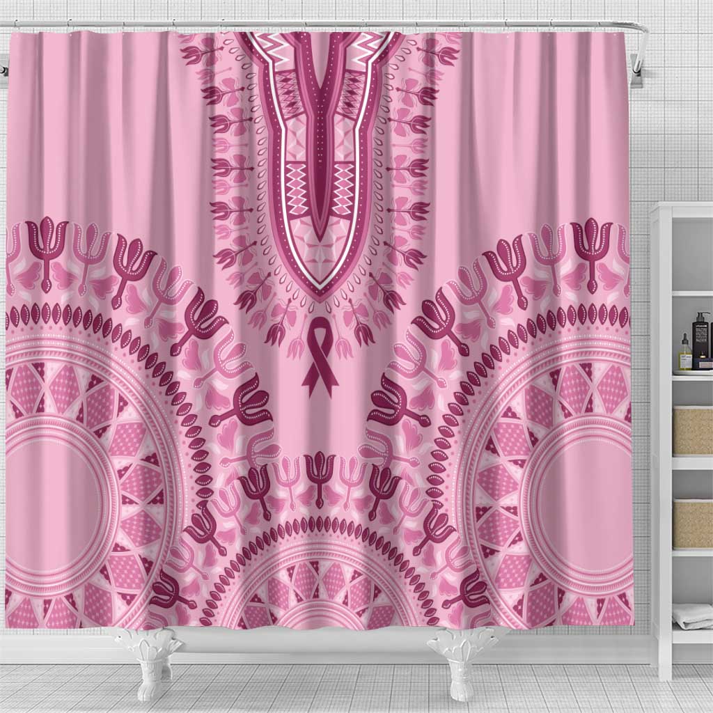 Afro Breast Cancer Awareness Dashiki Shower Curtain Glamorous Pink - African Pride