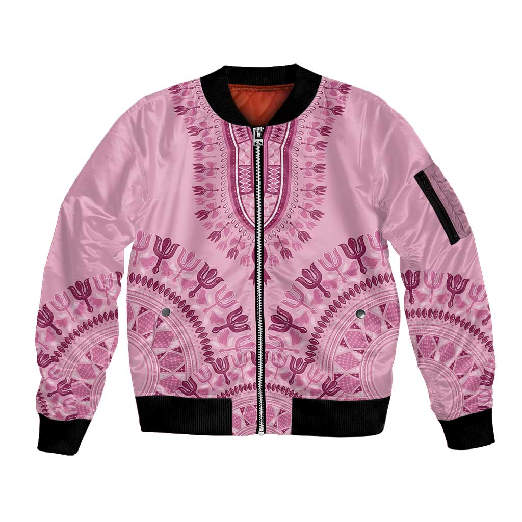 Afro Breast Cancer Awareness Dashiki Sleeve Zip Bomber Jacket Glamorous Pink - African Pride