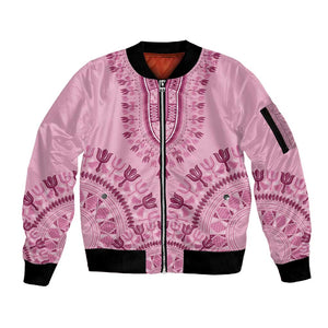 Afro Breast Cancer Awareness Dashiki Sleeve Zip Bomber Jacket Glamorous Pink - African Pride