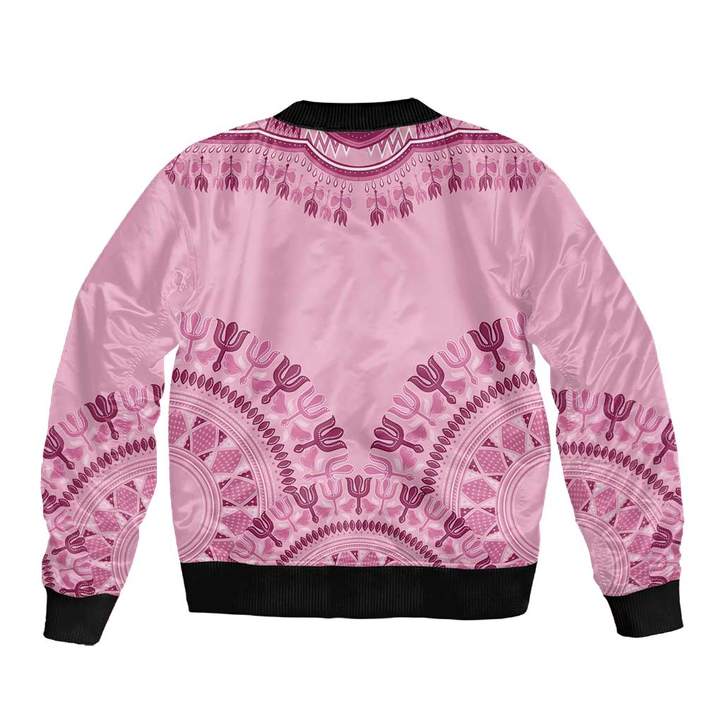Afro Breast Cancer Awareness Dashiki Sleeve Zip Bomber Jacket Glamorous Pink - African Pride
