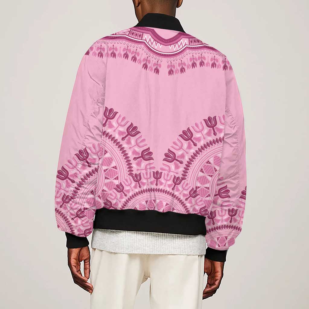 Afro Breast Cancer Awareness Dashiki Sleeve Zip Bomber Jacket Glamorous Pink - African Pride