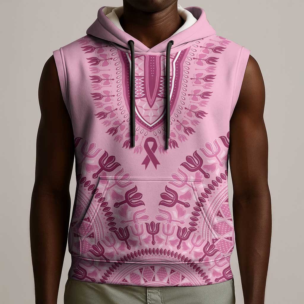 Afro Breast Cancer Awareness Dashiki Sleeveless Hoodie Glamorous Pink - African Pride